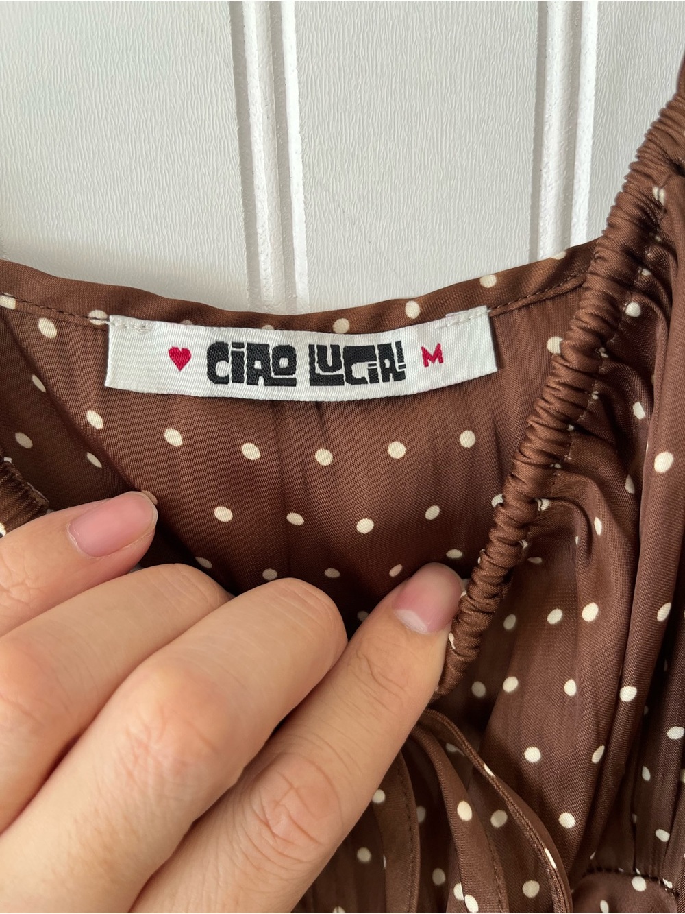 Ciao Lucia Brown Polka Dot Spaghetti Strap Midi Dress - Picture 8 of 8